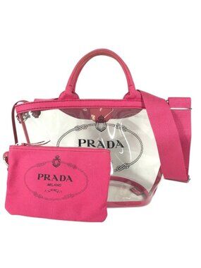 Prada Handbag Canapa Plex Logo Vinyl Leather Pink